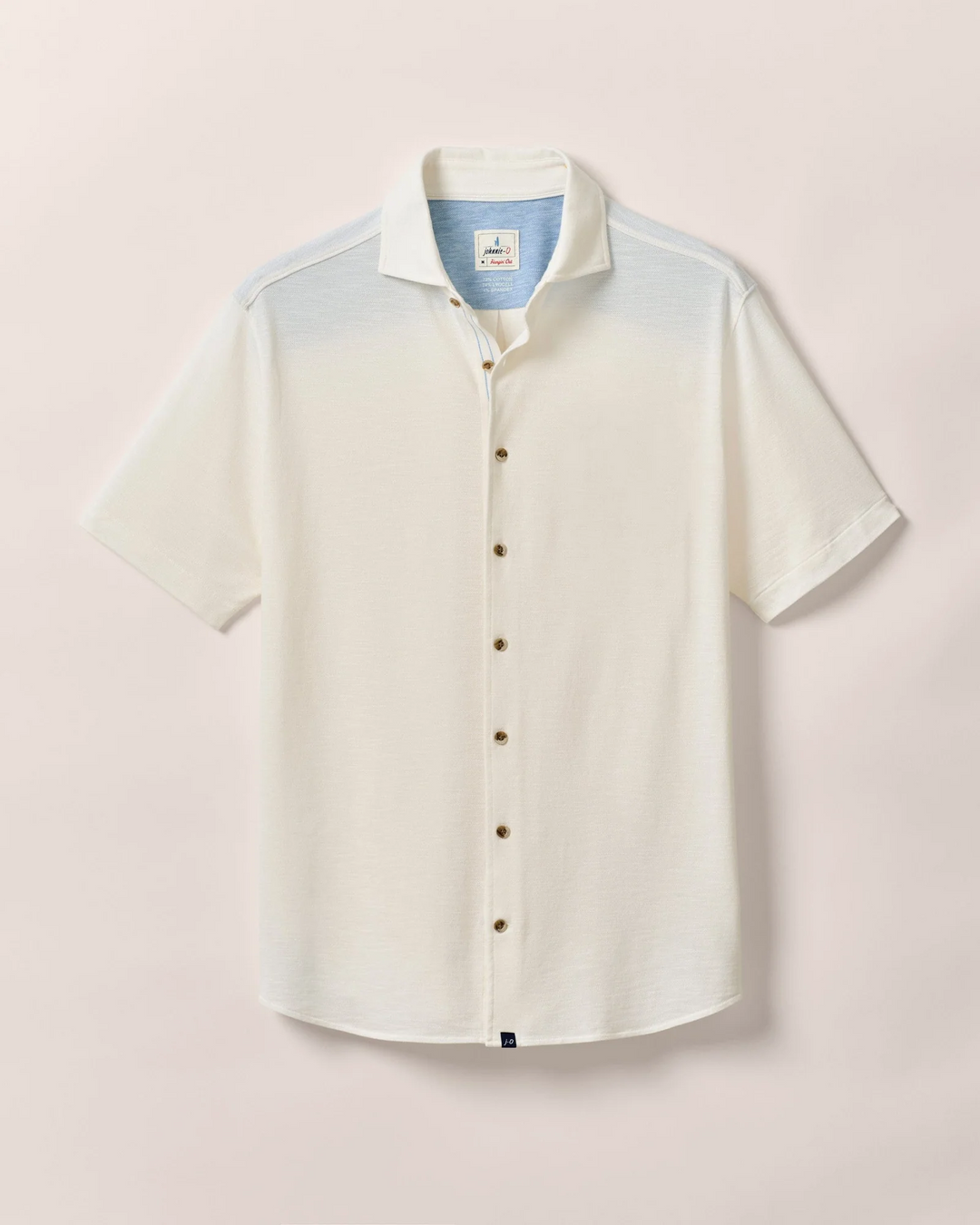 Short-Sleeve Knit Pique Button-Down Shirt - Tasca