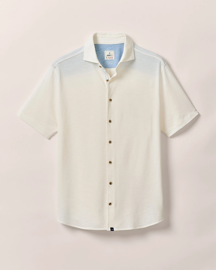 Short-Sleeve Knit Pique Button-Down Shirt - Tasca
