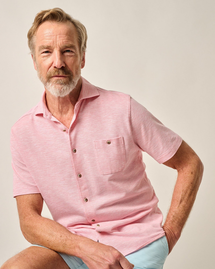 Short-Sleeve Knit Pique Button-Down Shirt - Tasca