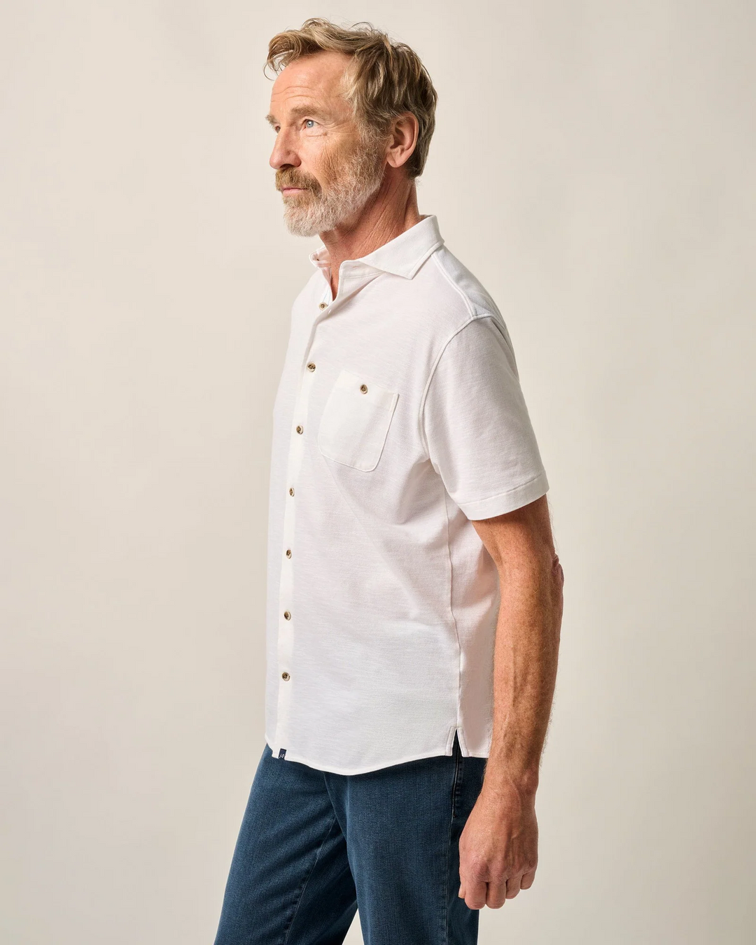 Short-Sleeve Knit Pique Button-Down Shirt - Tasca