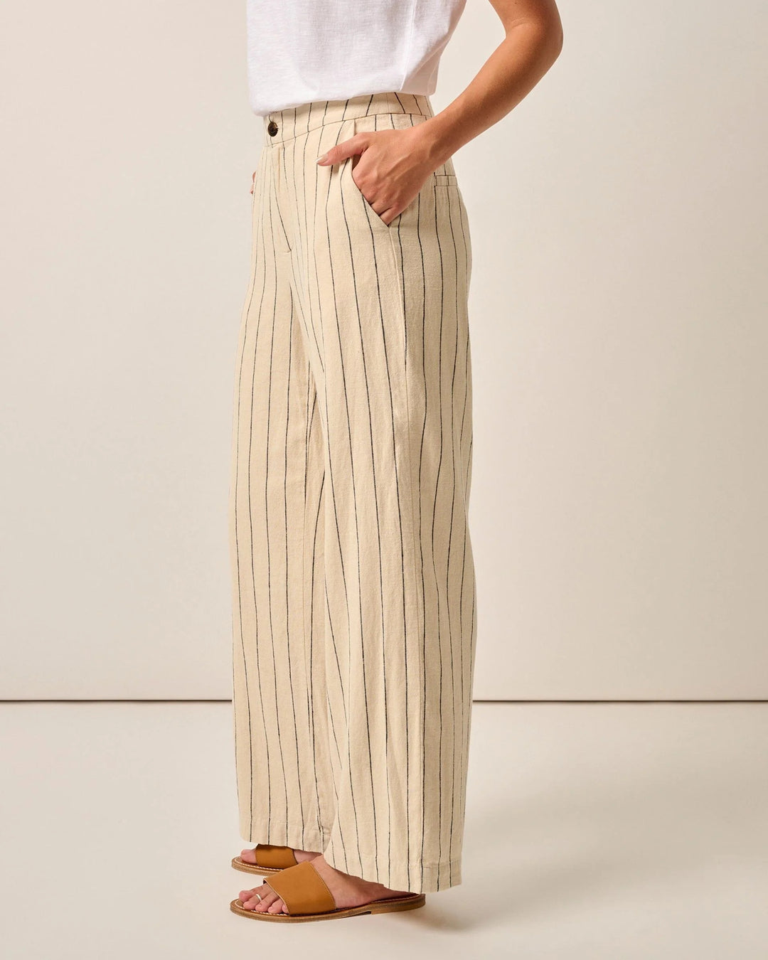 Lilah Linen Blend Pinstripe Beach Trouser