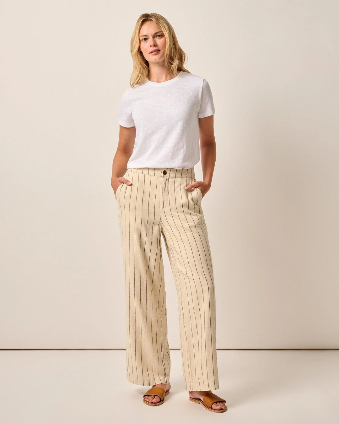 Lilah Linen Blend Pinstripe Beach Trouser