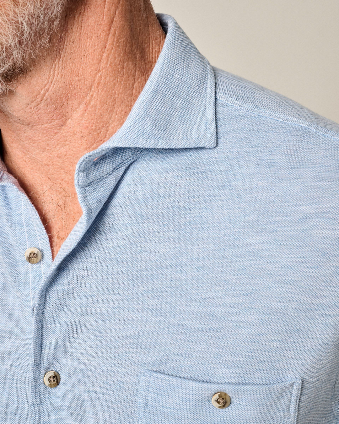 Short-Sleeve Knit Pique Button-Down Shirt - Tasca