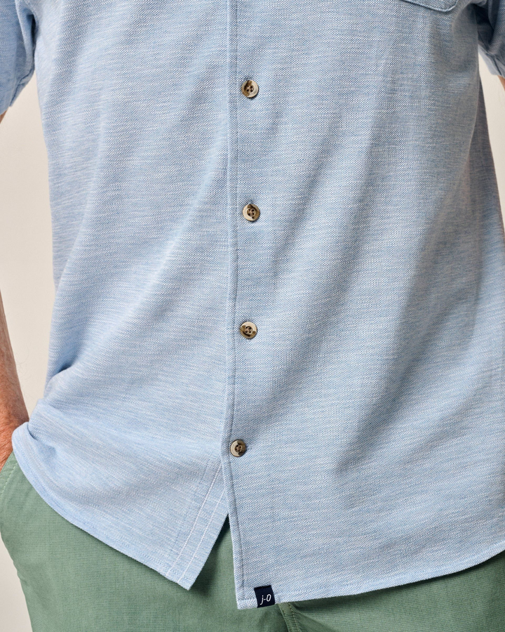 Short-Sleeve Knit Pique Button-Down Shirt - Tasca